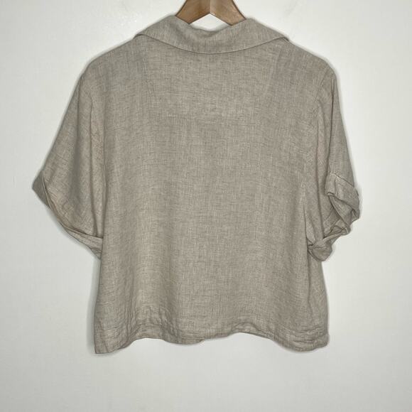 Banana Republic Womens Linen Blend Embroidered Top Large Beige White Neutral - Picture 7 of 9